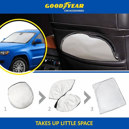 Goodyear Foldable Windshield Sunshade for Jeep Grand Cherokee 2011-2021, SUV car Accessories, Sunshade Cover, Sun Shade Car Windshield, Window Sun Blocker - GY008231