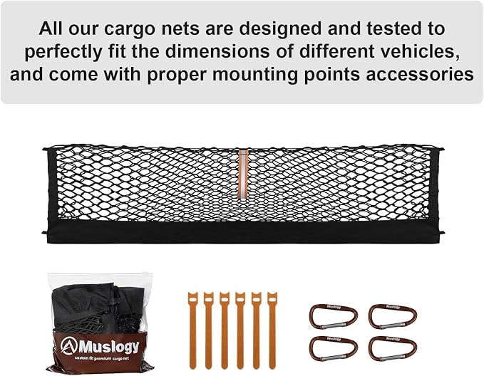 Muslogy Truck Bed Cargo Net Trunk Netting Compatible with Chevrolet Colorado & GMC Canyon 2026 2025 2024 2023 Accessories, Pickup Cargo Organizer SUV Sedan Storage Net w/Heavy Duty Carabiners