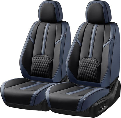 Coverado Front Seat Covers, 2 PCS Luxury Leather Seat Covers with Lumbar Support, Universal Seat Cover for Cars, Car Seat Protector Waterproof, Automotive Seat Cushions Fit for Most Cars (Blue&Black)