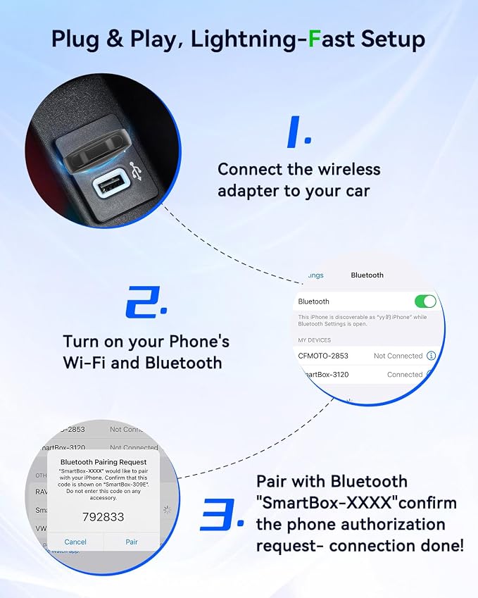 Spedal Mini Wireless CarPlay Adapter for iPhone, Compact 2-in-1 Android Auto Adapter with Fast Auto-Connect, Stable Low-Latency Wireless Performance, Plug & Play