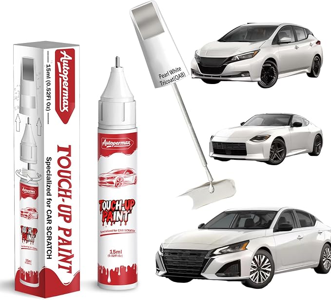 QAB Pearl White Tricoat Car Touch Up Paint for Nissan, Color Accurate Two-In-One Car Paint Scratch Repair Pen, Professional Scratch Remover for Vehicles Chips and Nicks Scuff