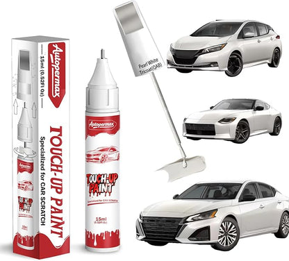 QAB Pearl White Tricoat Car Touch Up Paint for Nissan, Color Accurate Two-In-One Car Paint Scratch Repair Pen, Professional Scratch Remover for Vehicles Chips and Nicks Scuff