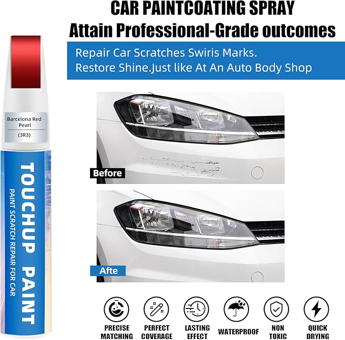 Barcelona Red Pearl(3R3) Touch Up Paint for Toyota 2-in-1 Car Scratch Repair Pen for Rock Chips, Door Scratches & Paint Nicks Exact Color Match Quick Dry DIY Fix for RAV4 Camry Corolla