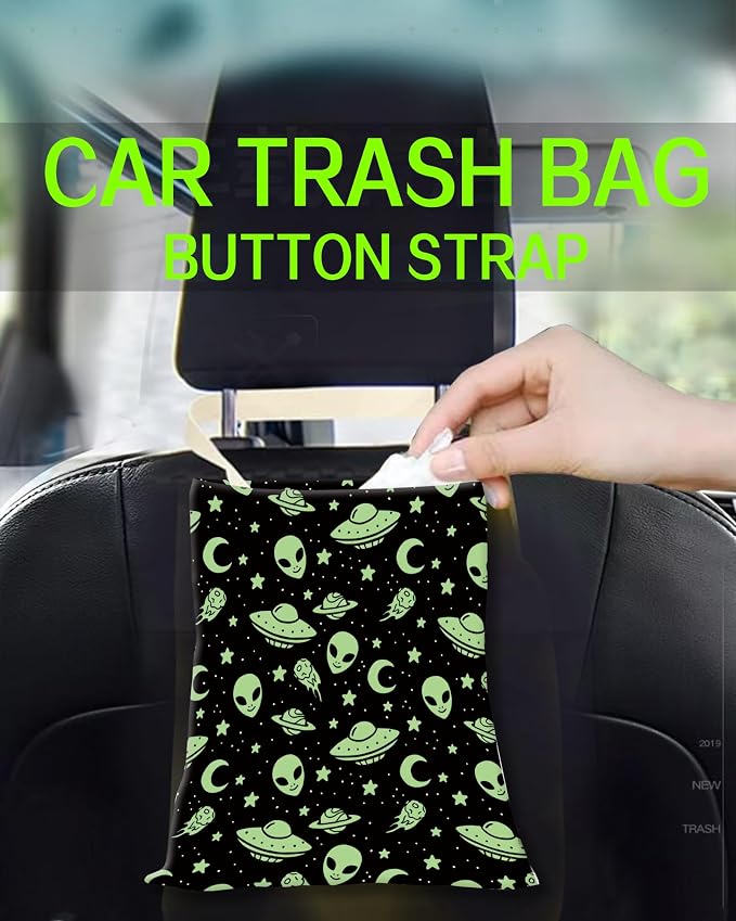 Car Garbage Can, Hanging Car Trash Can Bag for Vehicle, Cute Car Back Seat Organizer, Cute Green Alien