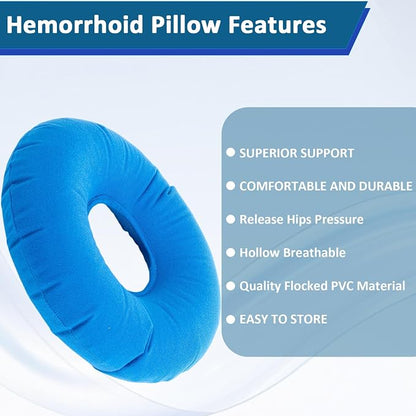 3 Pack Inflatable Donut Pillows, Round Donut Cushion, Ring Doughnut Pillow, Hemorrhoid Seat Cushion for Tailbone Pain Relief, Functions as Car Wheelchair Office Chair Cushios (15-Inch Three Colors)