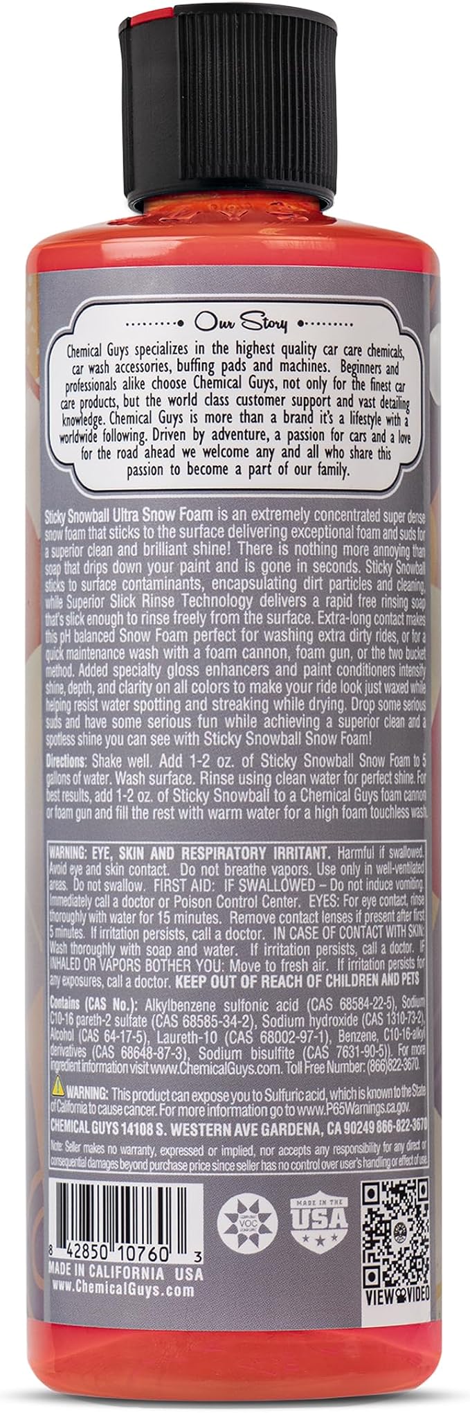 Chemical Guys CWS21516 Sticky Snowball Ultra Snow Foam Car Wash Soap (Works with Foam Cannons or Bucket Washes) Safe for Cars, Trucks, Motorcycles, RVs & More 16 fl oz, Cherry Scent