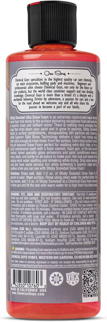 Chemical Guys CWS21516 Sticky Snowball Ultra Snow Foam Car Wash Soap (Works with Foam Cannons or Bucket Washes) Safe for Cars, Trucks, Motorcycles, RVs & More 16 fl oz, Cherry Scent