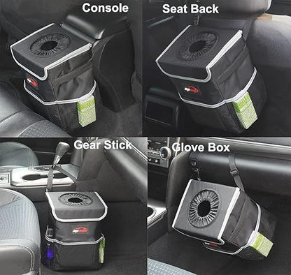 EPAuto Waterproof Car Trash Can with Lid and Storage Pockets, 2.5 Gallon, Black