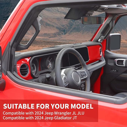 Center Console Dashboard Decorative Panel Trim Cover Kit Compatible with 2024-2026+ Jeep Wrangler JL JLU & Jeep Gladiator JT(Red)