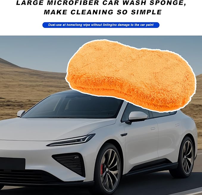 Car Wash Sponge, Large Microfiber Applicator Pad Non-Scratch Detailing Foam, Extra Absorbent Cleaning Sponge Universal Washing Supplies for Cars Trucks Motorcycles (Orange)