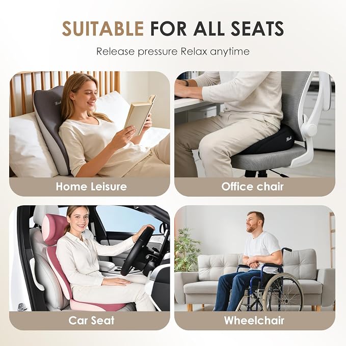 FLORICH Car Seat Cushion & Lumbar Support Pillow & Car Neck Pillow, Ergonomic Memory Foam Driving Seat Cushion for Back & Sciatica Pain Relief, Non-Slip Washable Cushion for Car, Driver, Office-Gray