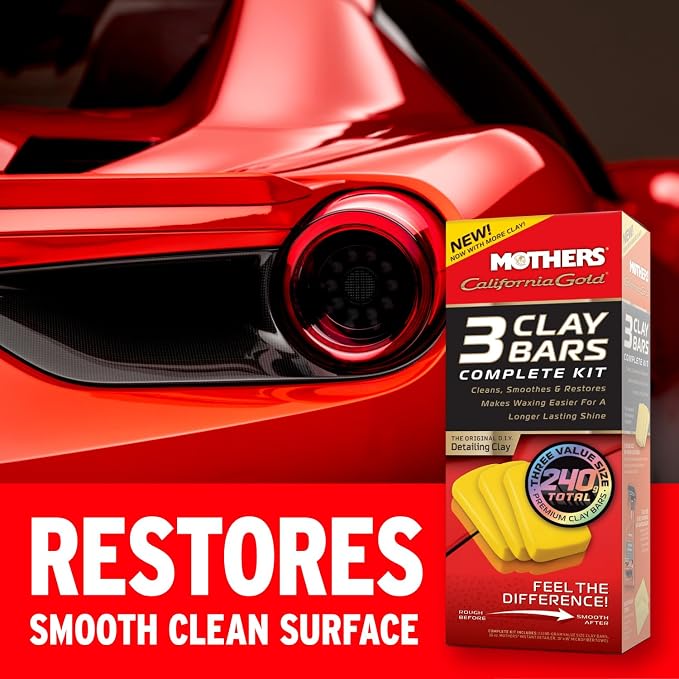 Mothers California Gold 3 Clay Bar Complete Kit, 3 80-gram Clay Bars + 16 oz. Instant Detailer + Microfiber Towel — Removes Contaminants, Restores Brilliance & Smoothness of Paint (07240)