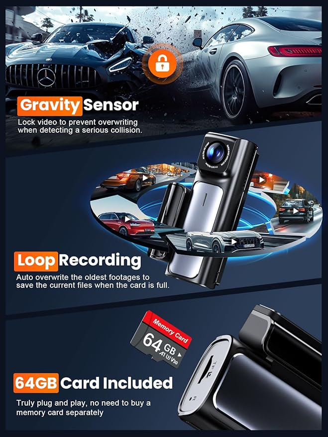 Affver 4K+2.5K Dash Cam Front and Rear, Built-in 5G WiFi 6 GPS, 64GB Card Included, 3.59'' IPS Screen Dash Camera for Cars, Dual Dashcam with G-Sensor, Loop Recording, 24H Parking Monitor