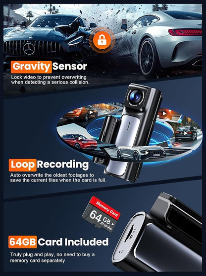 Affver 4K+2.5K Dash Cam Front and Rear, Built-in 5G WiFi 6 GPS, 64GB Card Included, 3.59'' IPS Screen Dash Camera for Cars, Dual Dashcam with G-Sensor, Loop Recording, 24H Parking Monitor