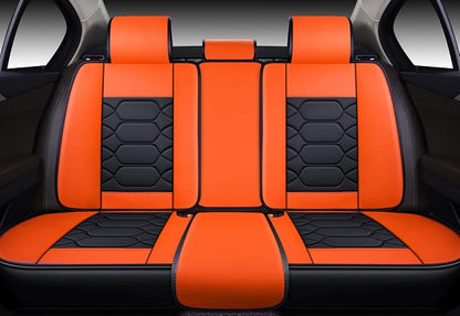 OASIS AUTO Car Seat Covers Full Set, Sporty Faux Leather with Honeycomb Pattern, Waterproof Universal Fit for SUV, Sedan, Pick-up Truck, Automotive Interior Accessories (OS-004 Black&Orange)
