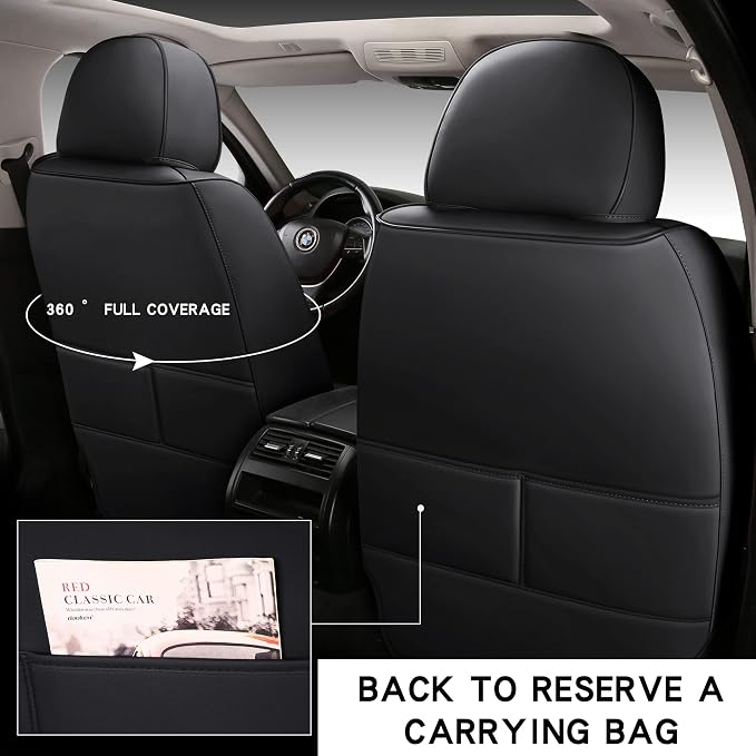 NS YOLO Full Coverage Car Seat Covers Universal Fit for Cars SUVs Pick-up Trucks with Waterproof Leatherette in Automotive Vehicle Interior Accessories (Black and White, Full Set)