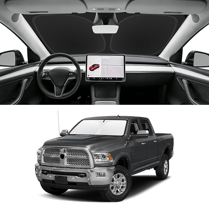 Custom Fit Windshield Sun Shade for RAM 1500 2012-2018, Blocks UV & Heat, Front Window Sunshade Accessories, Easy Fold & Store Keep Your Car Cooler