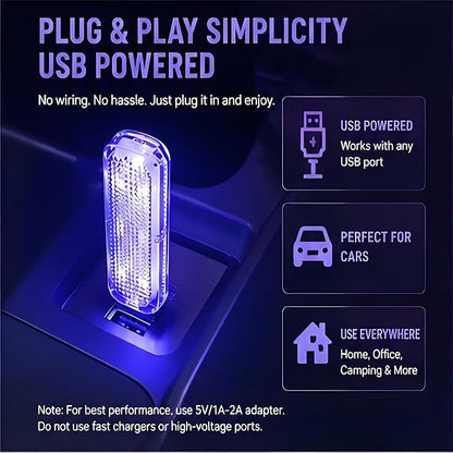 USB Car Interior Lights 2 Pack, RGB Ambient LED Car Lights with 7 Colors, 3 Lighting Modes & Touch Control, Plug-and-Play USB Mood Light for Cars, Trucks, SUVs, Bedroom, Desk, Gaming Room