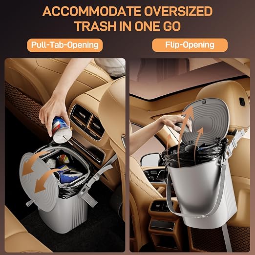 Waretary Trash Can for Car Garbage: Leakproof Silicone Car Waste Bin w/Lid for Drivers and Passengers; 2 Gallon Garbage Container for Vehicle, Sedan, SUV, Van, MPV & Truck (Gray)