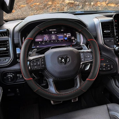 Steering Wheel Cover for Dodge 1989-2011 RAM 1500 2500 3500, Charger, Durango, Challenger - Rugged Durability & Interior Upgrade for Dodge 14.5-15 inch (Red-Standard Size)