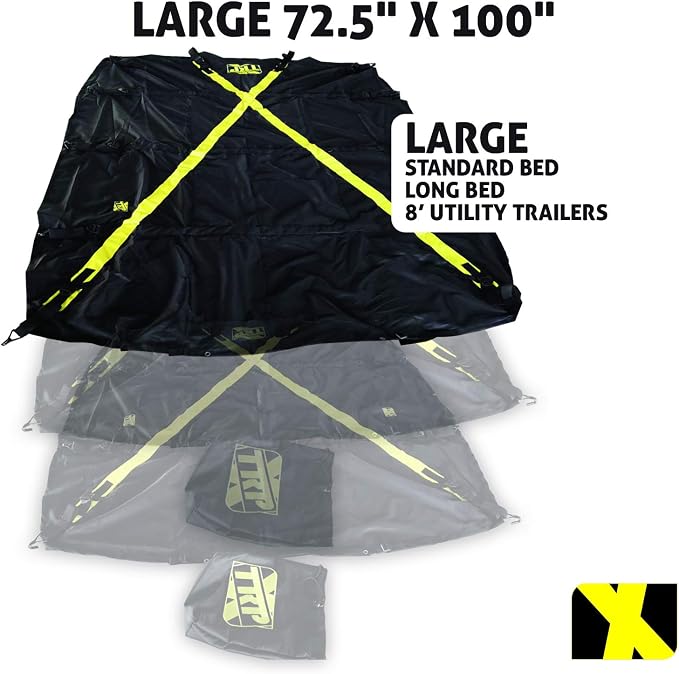 The X-Cover by TRPx - Trailer and Truck Bed Cover Large - Integrated Heavy Duty Black Tarp and Tie Down System. Fits: Standard Bed, Long Bed Trucks and Utility Trailers up to 8' Long.