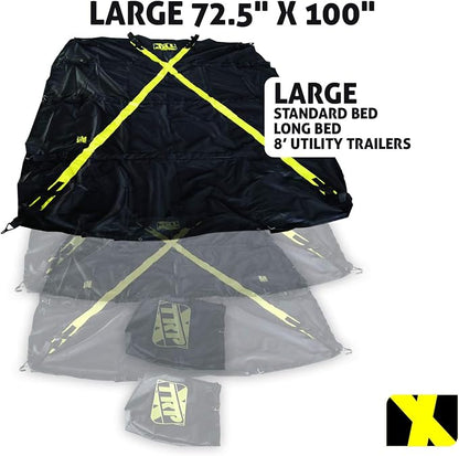 The X-Cover by TRPx - Trailer and Truck Bed Cover Large - Integrated Heavy Duty Black Tarp and Tie Down System. Fits: Standard Bed, Long Bed Trucks and Utility Trailers up to 8' Long.