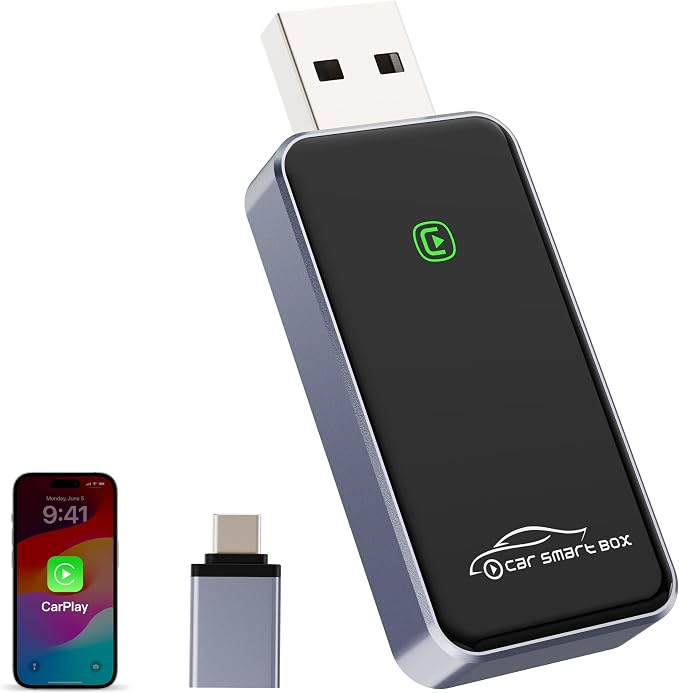 2026 Upgraded Wireless CarPlay Adapter for Apple iPhone - Convert Factory Wired to Wireless CarPlay Dongle, Plug & Play for iOS 10+ & Wired CarPlay Cars 2016+, USB & Type-C Port