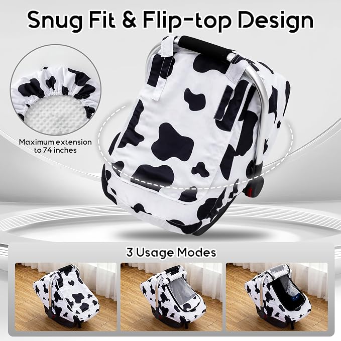 Baby Car Seat Cover, Extra Large Mesh Carseat Cover for Boys Girls, Infant Car Seat Cover with Privasy Sunshades & 3D Mink Dot, Universal Baby Carrier Cover for All Season