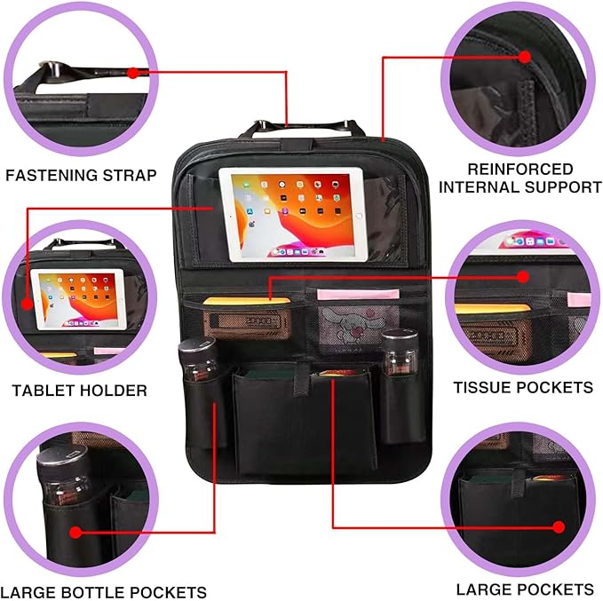 Car BackSeat Organizer,2 Pack for Kids Car Organizer Kick Mats Kick Mats Back Seat Protector with Touch Screen Tablet Holder, for Kids, Car Travel Accessories, (2PACK)