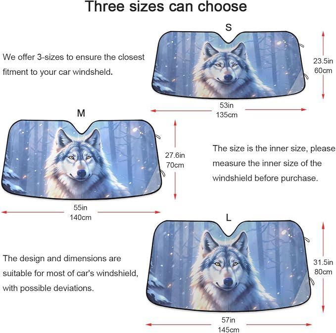 Wolf Winter Forest Windshield Sun Shade for Car Auto SUV Truck Foldable Front Window Sunshade Sun Visor Protector Block UV Rays Reflect Heat, 55" x 28"