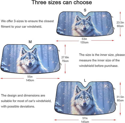 Wolf Winter Forest Windshield Sun Shade for Car Auto SUV Truck Foldable Front Window Sunshade Sun Visor Protector Block UV Rays Reflect Heat, 55" x 28"