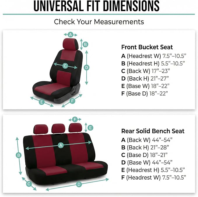FH Group Bright Flat Cloth Full Set Car Seat Covers, Burgundy/Black- Fit Most Car, Truck, SUV, or Van