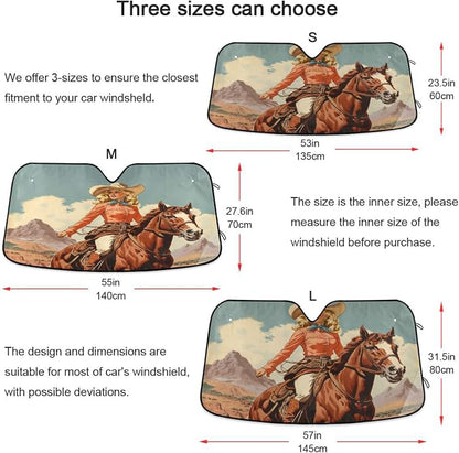 Windshield Sun Shade Cowgirl Cowboy Horse View Front Window Block UV Shades Visor Reflective Retractable for Car SUV Trucks