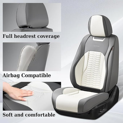 Coverado Seat Covers for Cars, Luxury Leather Seat Covers Full Set, Waterproof Automotive Seat Covers Protector Universal Fit for Most Sedans, SUVs, Pick-up Trucks(Gray&White)