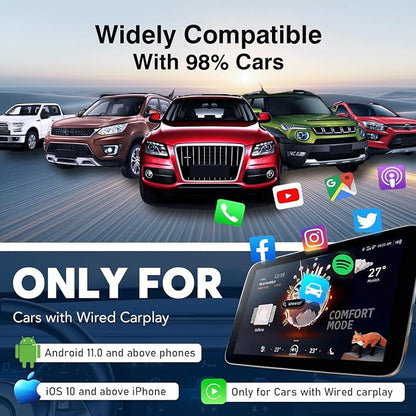 AI Box 3.0 2026 Upgrader Car Streaming Device with Netflix YouTube Prime Video Wireless Apple CarPlay & Android Auto Adapter USB Drive for OEM Wired CarPlay Cars