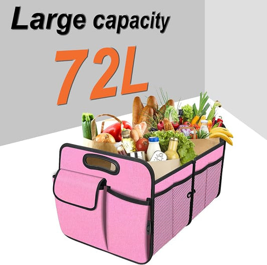 Trunk Organizer, Collapsible Trunk Organizers and Storage, Car Accessories for Women and Men, Multi-Compartment Trunk Storage Organizer for SUV, Car, Mini-Van, Pink