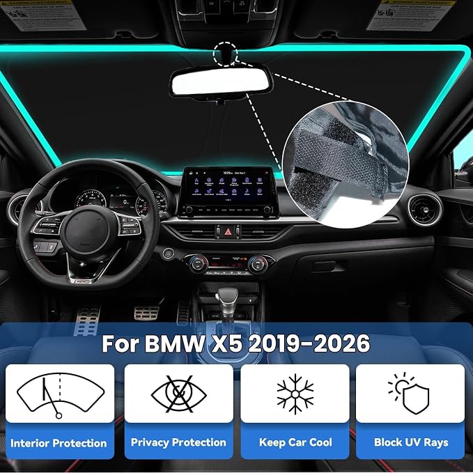 Windshield Sun Shade for BMW X5 2026 2025-2019, Car Front Window Sunshade with 240T Sun Visor Protector Blocks UV Rays Heat Sun Shield Accessories