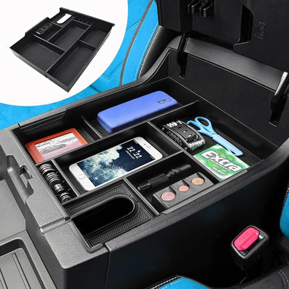 RUNROAD Center Console Organizer Full Cover Tray Compatible with Toyota Tundra 2014-2020 2021 Accessories, ABS Coin Holder Secondary Storage Box Insert Armrest Console Tray, Black
