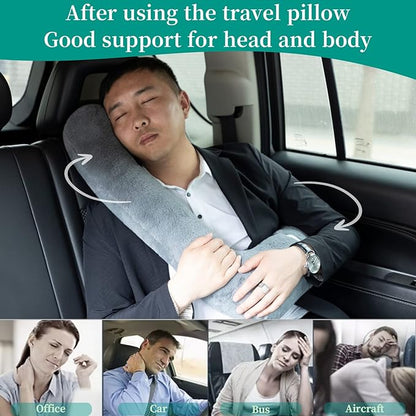 FHSGGP Travel Pillow Upgraded Version of Aircraft Travel Neck Pillow with Storage Bag, Sleep Pillows for Travel by Train, Car, or Plane, Supporting the Head and Body, Travel Pillow for Kids Pink