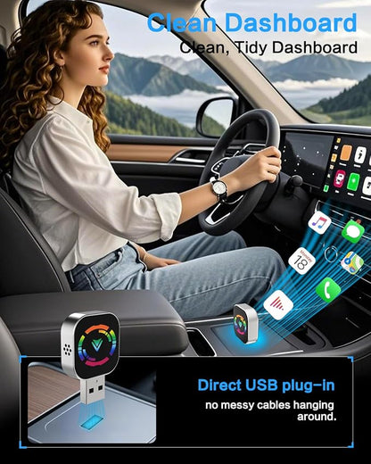 Jasput Carplay Wireless Adapter, 2026 Upgrade Mini Carplay for Apple iPhone & Android Auto Wireless Adapter, for Cars with Built-in Wired Apple Carplay Play and Plug, Stable Control & No Delay