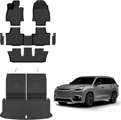 Auxko All Weather Floor Mats Cargo Mat with Backrest Mat Rear Door Sill Protector for Lexus TX350 TX350h TX350h+ 2026 2025 2024 6-Seater TPE Liners All Season Accessories