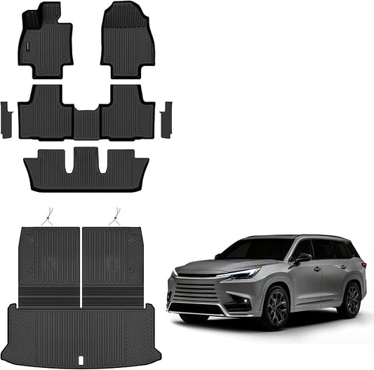 Auxko All Weather Floor Mats Cargo Mat with Backrest Mat Rear Door Sill Protector for Lexus TX350 TX350h TX350h+ 2026 2025 2024 6-Seater TPE Liners All Season Accessories
