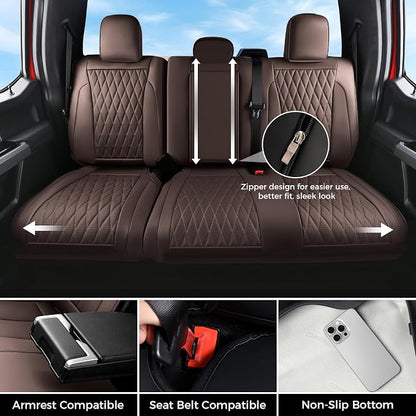 Coverado Premium Leather Full Set Seat Covers Waterproof Heavy-Duty Protectors Custom Fit for Ford F150 (2015-2026) F250/F350/F450 (2017-2026)-Coffee, Vintage Style, Scratch-Resistant