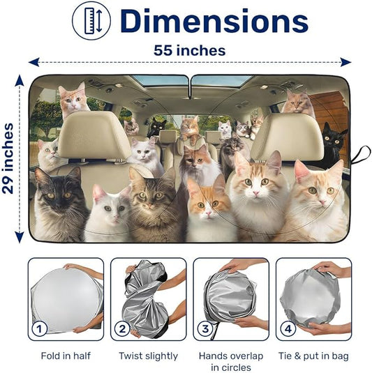 GENANY Cute Cat Group Funny Windshield Sun Shade for Car SUV Truck (55x29 Inches), Automobile Sunshade, Protector Blocks UV, Car Accessories
