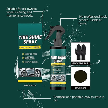 Tire Shine Spray - 100ml with Sponge Gloves Long Lasting,Auto Tire Shine Cleaner - for Sedan Truck RV Motorcycle Scooter ATV, Detailing Shop Home Garage
