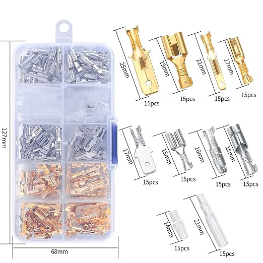 150 Pcs 2.8/4.8/6.3mm Quick Splice Male and Female Wire Spade Connectors, Wire Crimp Terminal Block Assortment Kit with Insulating Sleeve, for Electrical Wiring Car Audio Speaker Connectors