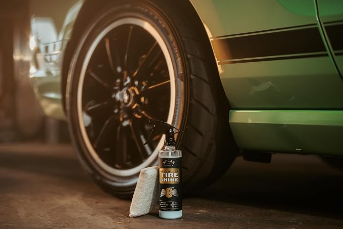 Blue Suede Tire Shine with Protect Shield Formula™ – Tire Dressing for Smooth Medium Shine & UV Protection, No Sling, Petroleum-Free, Dry-to-Touch