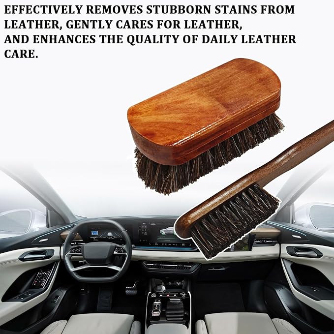 2 PCS Horse Hair Car Detailing Brush Set, Leather & Upholstery Cleaning Brush, Horse Hair Brush for Leather Universal for Car Interior Seat/Carpet, Furniture, Leather Shoes & Boots Care
