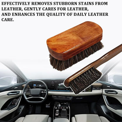 2 PCS Horse Hair Car Detailing Brush Set, Leather & Upholstery Cleaning Brush, Horse Hair Brush for Leather Universal for Car Interior Seat/Carpet, Furniture, Leather Shoes & Boots Care