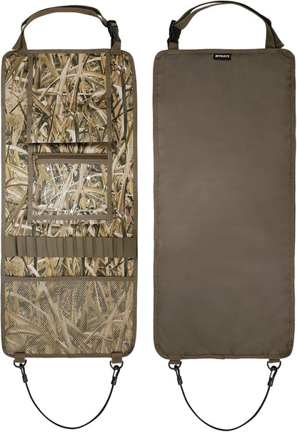 MYDAYS 2 Pack Tactical Seat Back Gun Rack, Camo Front Seat Organizer With Molle Panel Vehicle Holder for Hunting Rifles/Shotguns (Camo2)